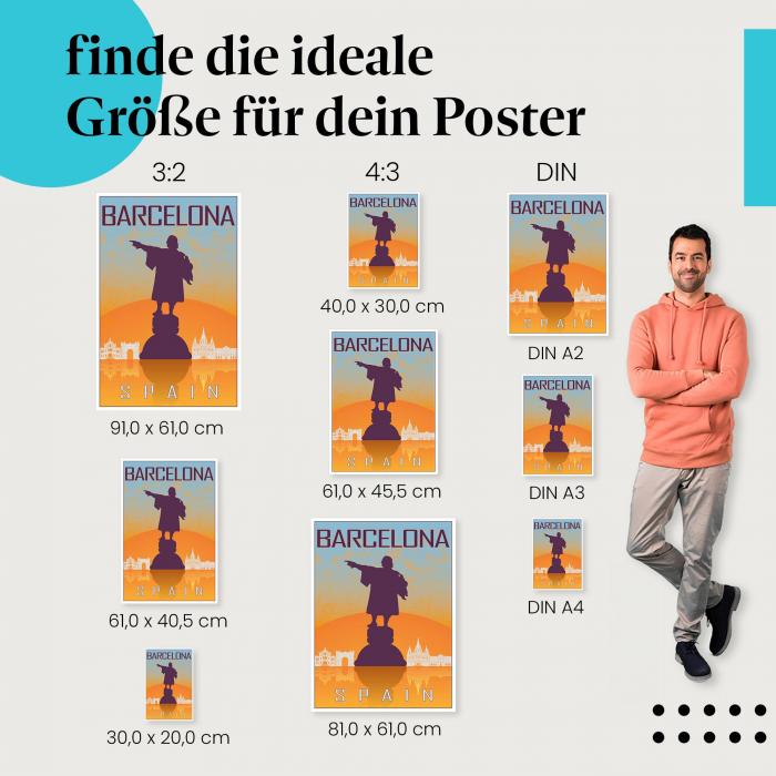 "Barcelona Reiseposter: Kolumbus Statue": Poster - Spanien & Sehenswürdigkeit