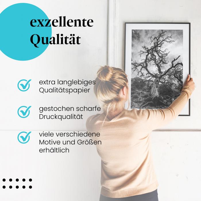 Gerahmtes Bild "Baum" - Schwarz-Weiß, Äste, dramatisch & abstrakt.