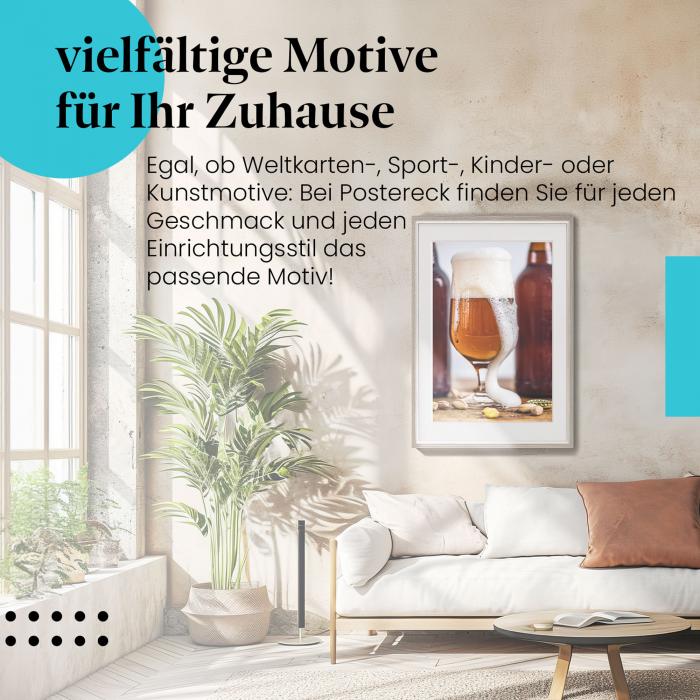 Leinwandbild "Bier": Frisch gezapft, Holztisch - perfekt für Ihren Partykeller.