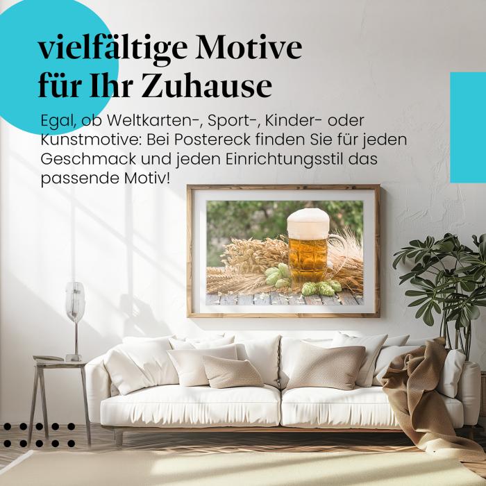 Leinwandbild "Bier": Glas, Hopfen, Gerste - perfekt für Bierliebhaber!