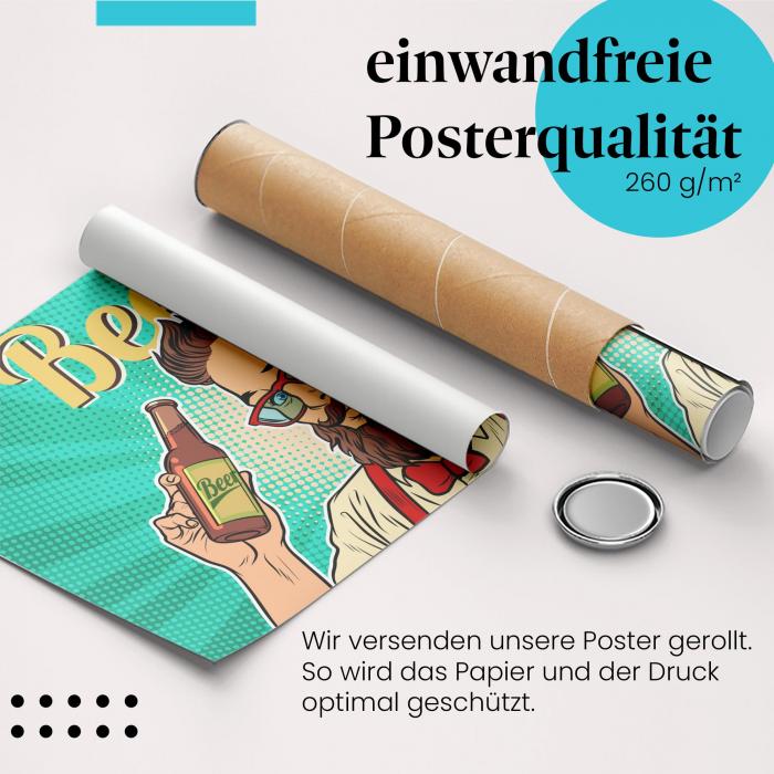 "Bierliebhaber": Gerolltes Poster, Mann, Bier.