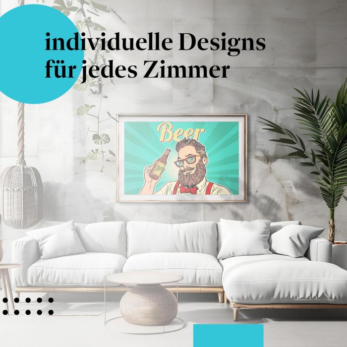 Bier-Poster "Bierliebhaber": Mann mit Bart & Brille genießt Bier im Pop-Art Stil