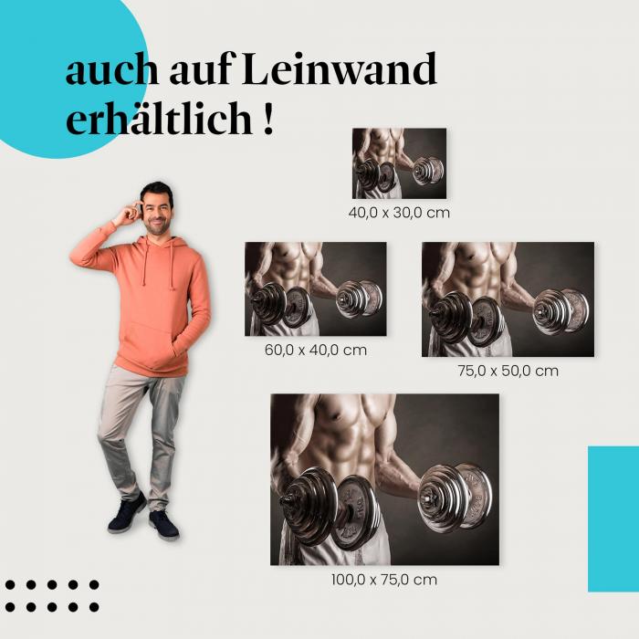 Mann, Bizepstraining: Leinwandbild. Kurzhanteln, Muskeln.