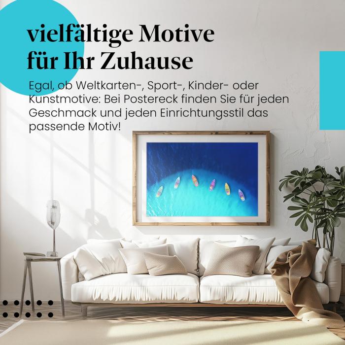 Leinwandbild "Boote": Luftaufnahme, türkisblaues Meer - traumhafter Anblick.
