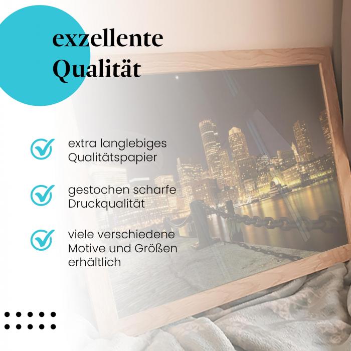 "Boston Skyline bei Nacht" - Wandbild. Hochwertiger Druck.