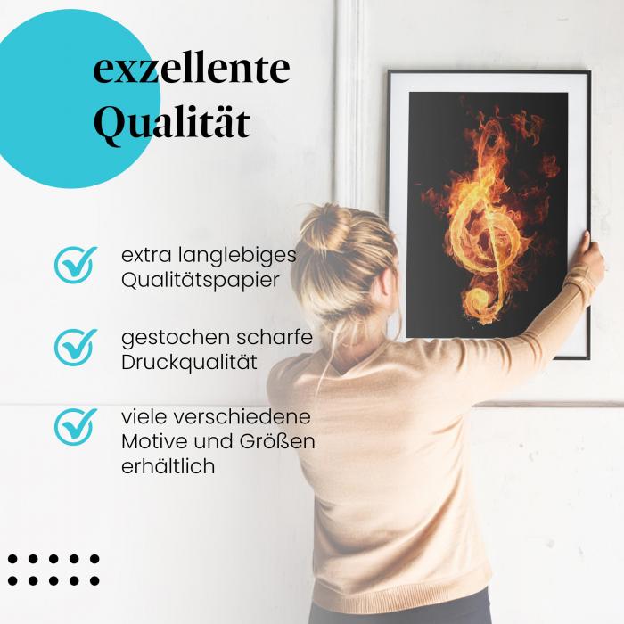 Gerahmtes Wandbild "Musik in Flammen". Hochwertig gedruckt, langlebig. Verschiedene Motive & Größen.