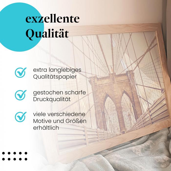 Gerahmtes Wandbild "Brooklyn Bridge, Sonnenuntergang". Hochwertiger Druck, verschiedene Größen erhältlich.