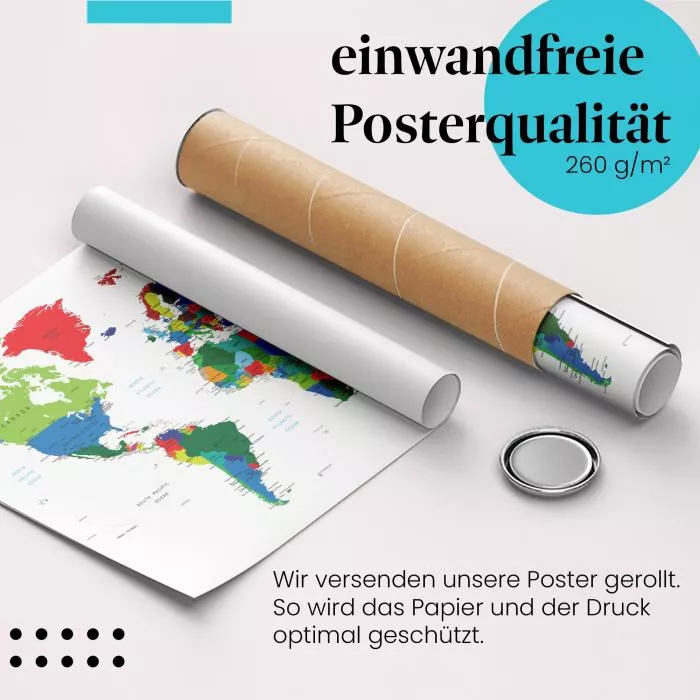 Bunte Weltkarte: Länder & Kontinente | Postereck 0666