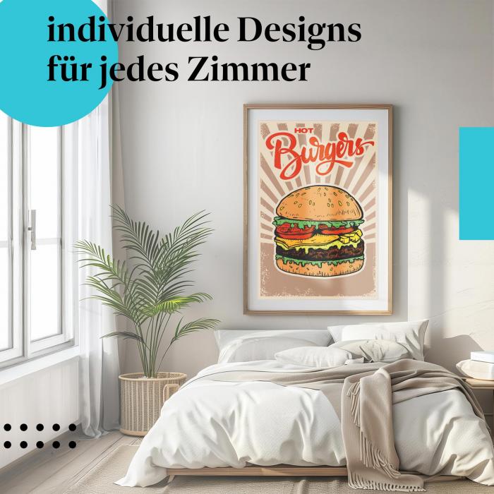 Burger-Poster "Saftige Burger": Retro-Stil mit saftigem Burger