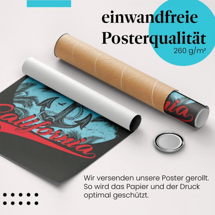 Gerolltes Poster "California Dreaming". Sommerliches Design, sicher verpackt.