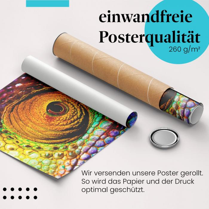 "Chamäleon": Gerolltes Poster - Auge, Farbenpracht.