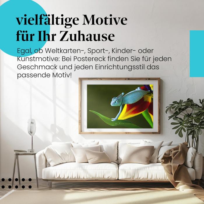 Leinwandbild "Farbenpracht der Natur - Chamäleon". Wanddeko für alle, die die Tierwelt lieben.