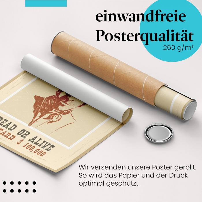 "Cowboy": Gerolltes Poster, "Gesucht", tot/lebendig.