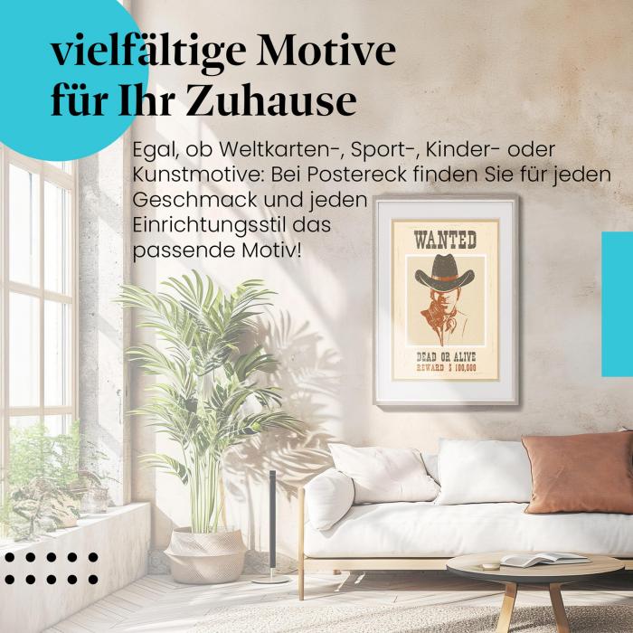 Wild West Feeling für Zuhause: Dieses Leinwandbild mit dem "Wanted"-Plakat ist ein Hingucker für alle Western-Fans.