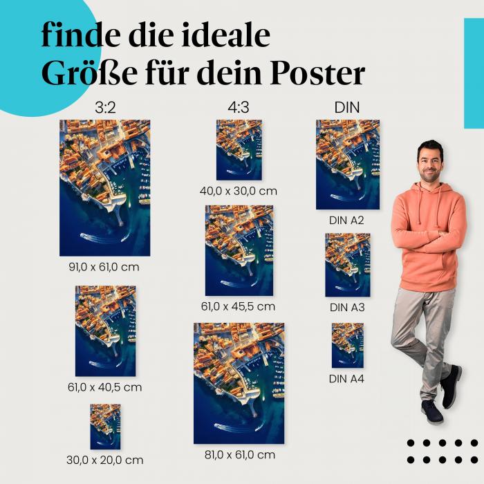 Dubrovnik, Poster: Altstadt, rote Dächer, Hafen, Drohne.