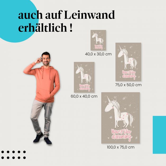 Einhorn: Leinwandbild. "Never stop dreaming".