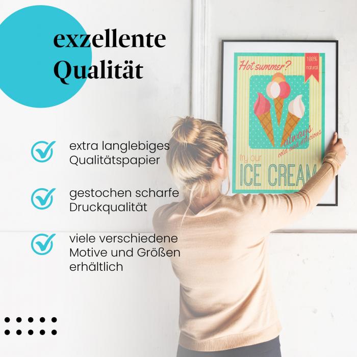 Retro-Poster mit leckerem Eis: Erfrischung pur für Eisdielen und Cafés.