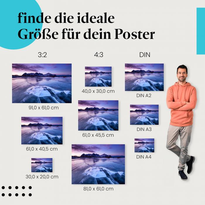 Eisschollen, Poster: Abendsonne, Berge, violett.