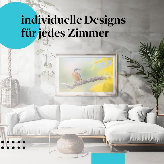 Schlafzimmer Deko: Modernes Schlafzimmer mit "Eisvogel" Poster. Ein Hauch von Exotik.