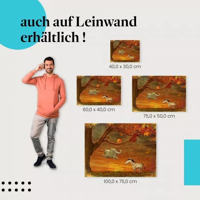 Herbstzauber: Elefant mit Ballon & Zebra | Postereck 0097