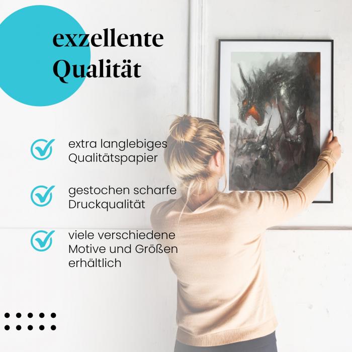 Gerahmtes Wandbild "Fantasy Schlacht". Hochwertig gedruckt, langlebiges Papier. Verschiedene Größen.