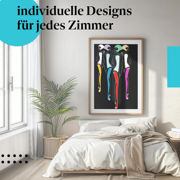 Mode-Poster: "Fashion-Silhouetten" - Vier Frauen in bunten Outfits