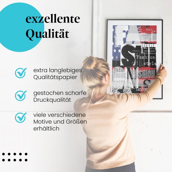 Gerahmtes Wandbild "Fashion, Style, Typografie". Hochwertiger Druck, verschiedene Größen erhältlich.