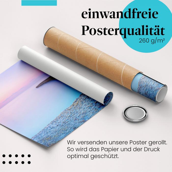 "Felsen": Gerolltes Poster - Meer, Abendlicht, Stille.