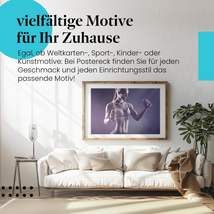 Leinwandbild "Krafttraining": Junge Frau, Hanteln - Fitness & Motivation.