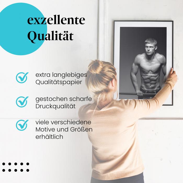"Fitnessstudio": Gerahmtes Wandbild - Mann am Reck.