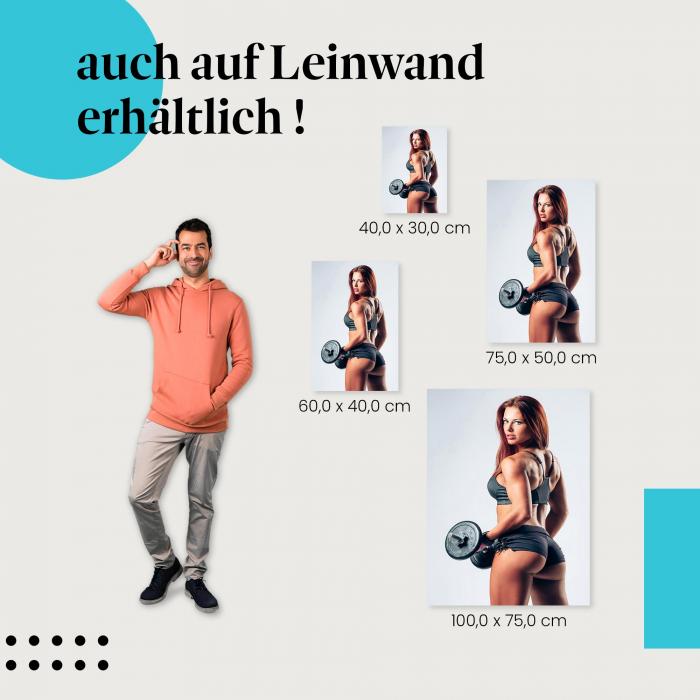 Durchtrainierte Frau mit Hantel als Leinwandbild - Motivation für dein Training!