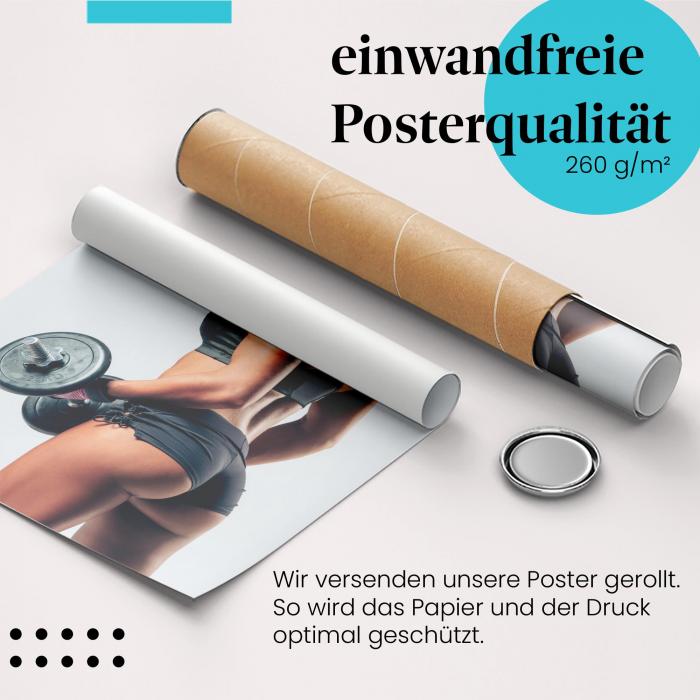 Gerolltes Poster "Fitness & Stärke". Kraft & Ausdauer, sicher verpackt.