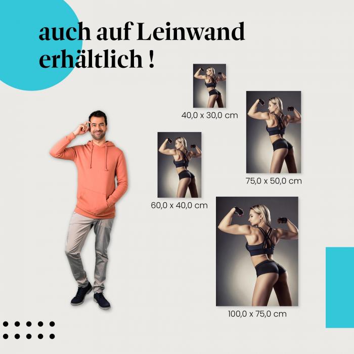 Fitness: Leinwandbild. Frau, Armmuskeln, fokussiert.