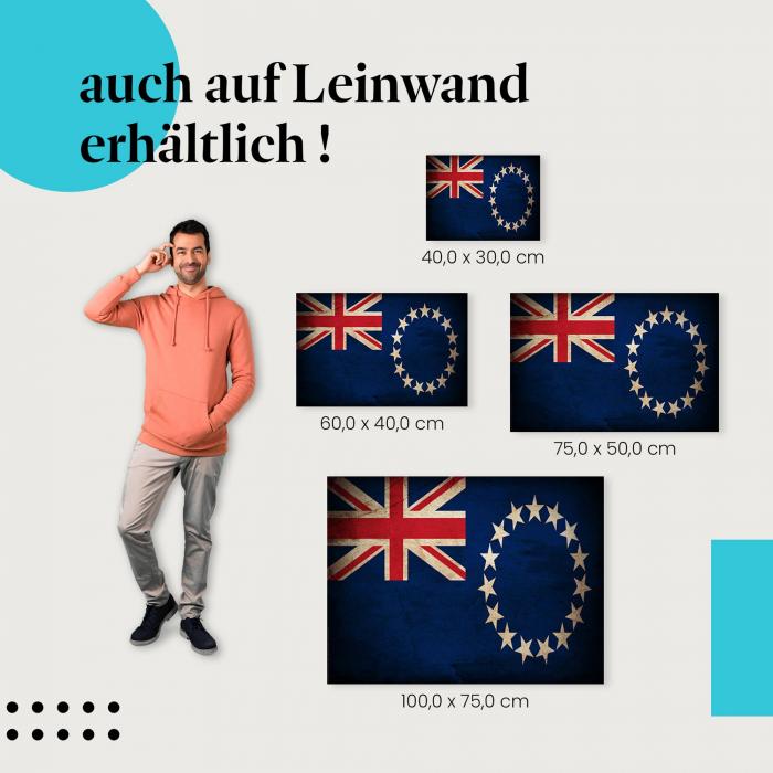 "Cookinseln Flagge" Leinwandbild im Vintage-Design. Verschiedene Größen, setze Akzente in deinem Zuhause!