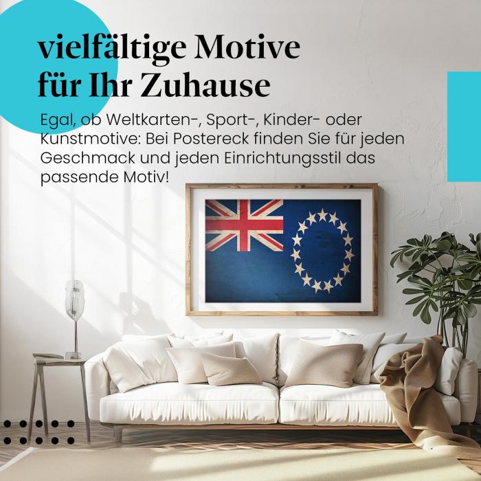 Leinwandbild "Cookinseln Vintage Flagge im Grunge-Design". Wanddeko für Cookinseln-Fans.