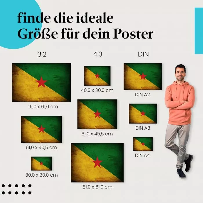 Französisch-Guayana: Vintage Flagge, Gelb & Grün | Postereck 0363