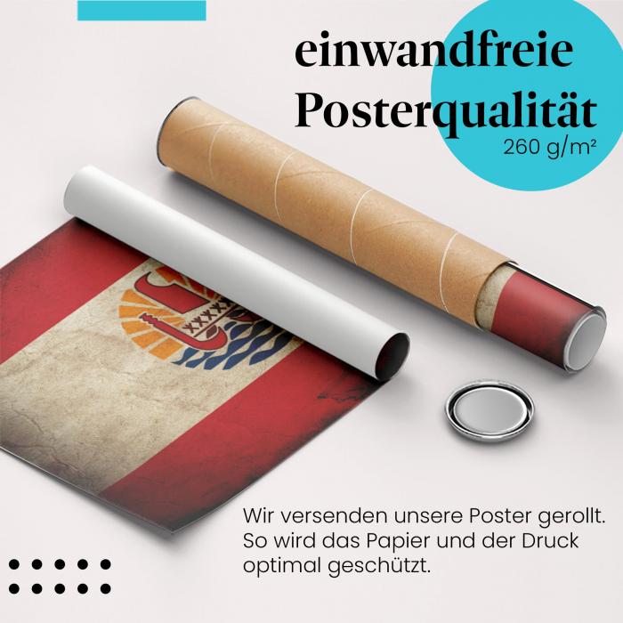 Gerolltes Poster "Französisch-Polynesien Flagge", Vintage.
