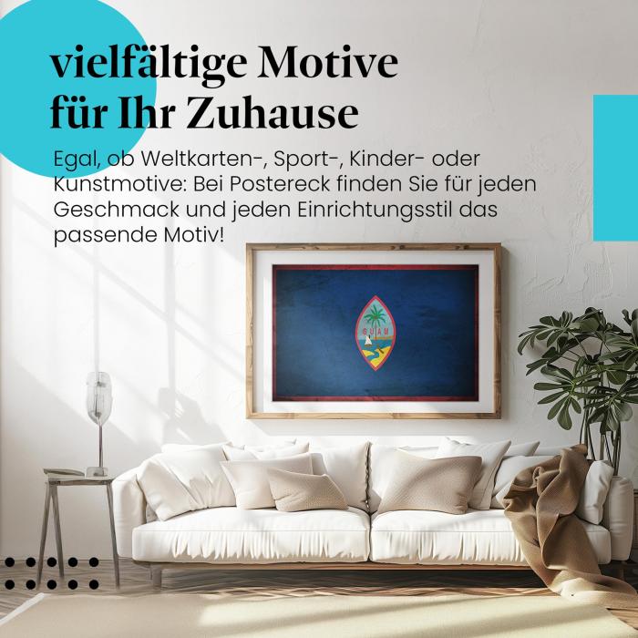 Leinwandbild "Guam Vintage Flagge: Inselparadies". Wanddeko für Guam-Fans.