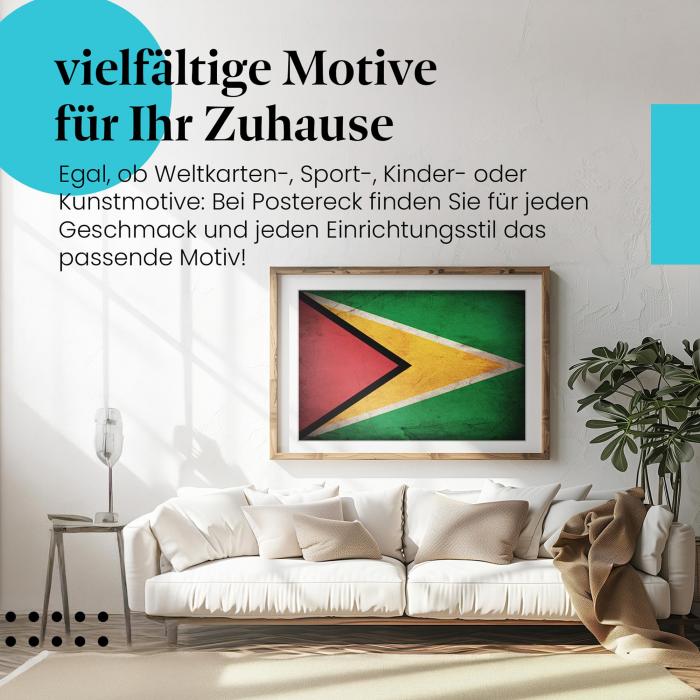Leinwandbild "Guyana Vintage Flagge: Farbenfroh & dynamisch". Wanddeko für Guyana-Fans.