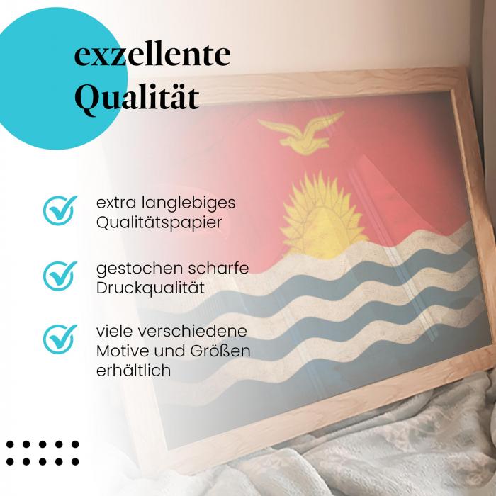 Preview:  Kiribati: Vintage Flagge, Sonne & Wellen | Postereck 0380