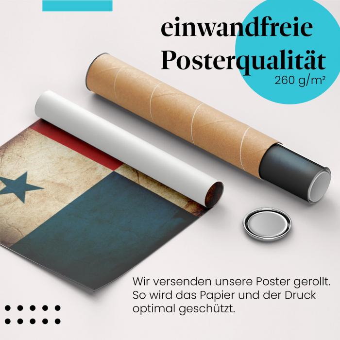 Gerolltes Poster "Panama Flagge", Vintage, Used-Look.