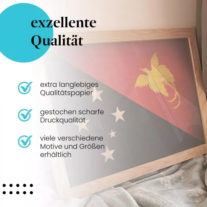  Papua-Neuguinea: Vintage Flagge & Paradiesvogel | Postereck 0385