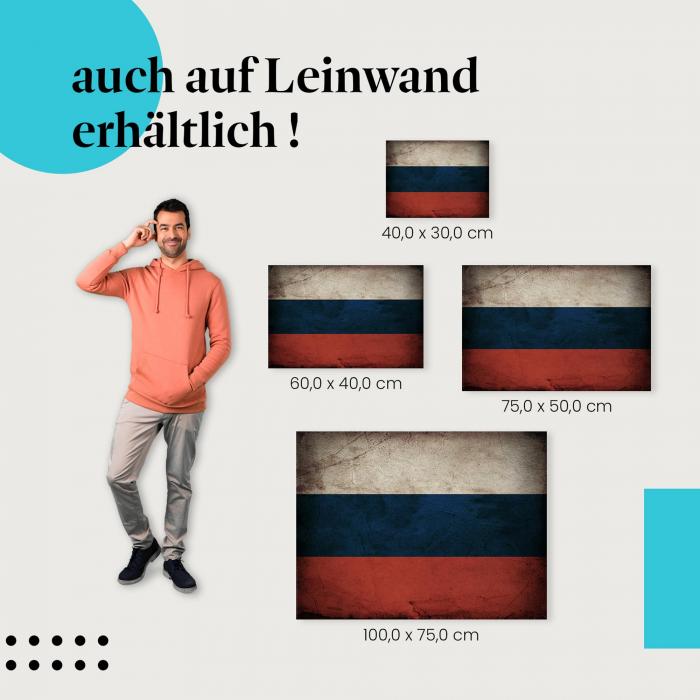 "Russland Flagge" Leinwand im Vintage-Design. Ideale Größe, setze Akzente mit Kunst!