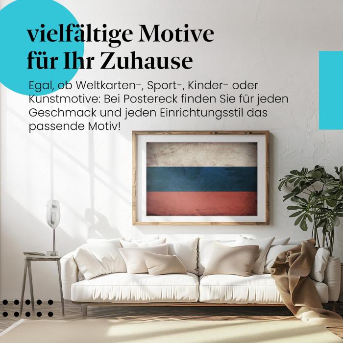 Leinwandbild "Russische Grunge Flagge im Vintage-Design". Wanddeko für Russland-Fans.