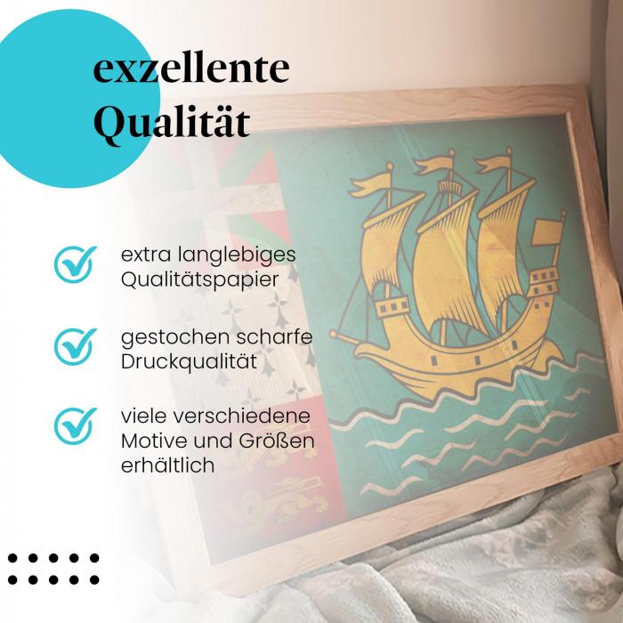 Preview:  St. Pierre & Miquelon: Vintage Flagge & Schiffe | Postereck 0342