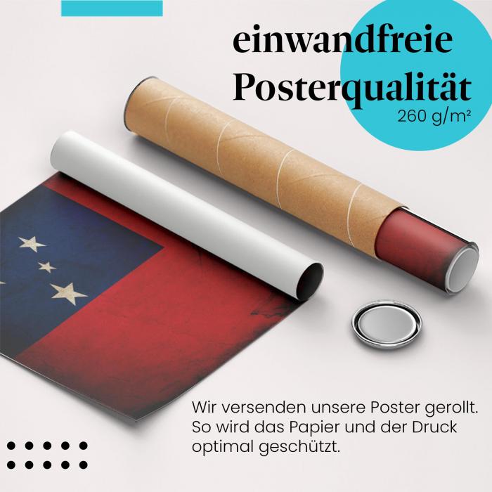 Gerolltes Poster "Samoa Flagge", Rot, Blau, Vintage.