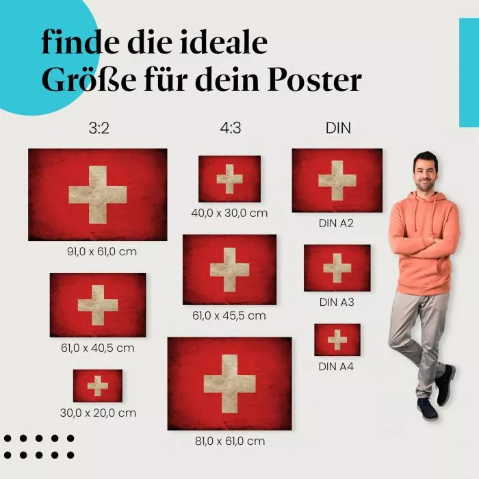  Schweiz: Grunge Flagge & Weißes Kreuz | Postereck 0334