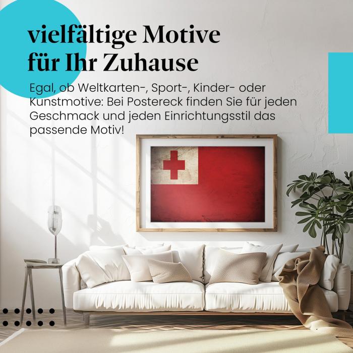 Leinwandbild "Tonga Vintage Flagge: Rotes Kreuz auf Weiß". Wanddeko für Tonga-Fans.