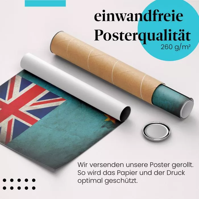  Tuvalu: Vintage Flagge, Sterne & Türkis | Postereck 0389
