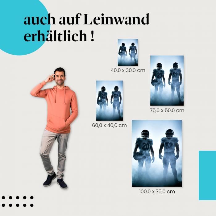 "Footballspieler im Nebel" Leinwandbild. Finde die ideale Größe für dein Zuhause & setze Akzente mit Kunst!